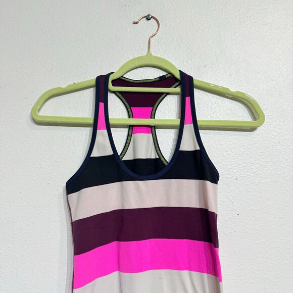 Lululemon Raspberry Glo Light Striped Cool Racerback Tank Sz 2 - Picture 3 of 8